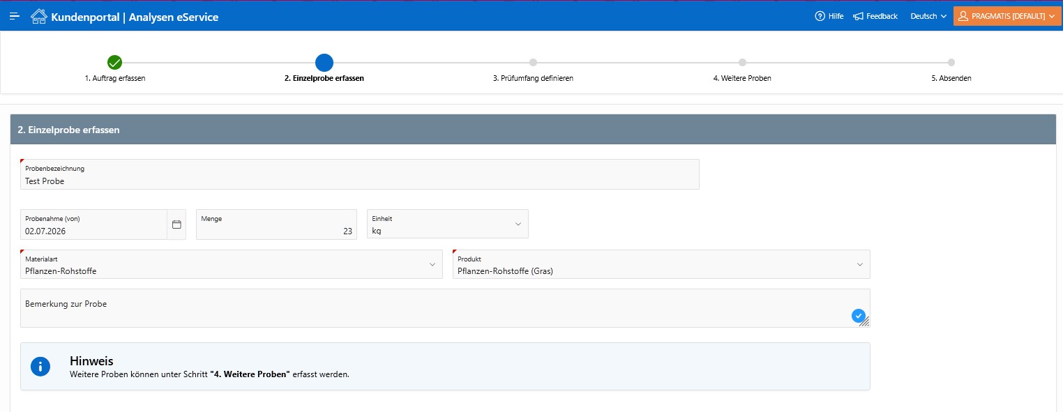 Formular zur Probenerfassung in eService®